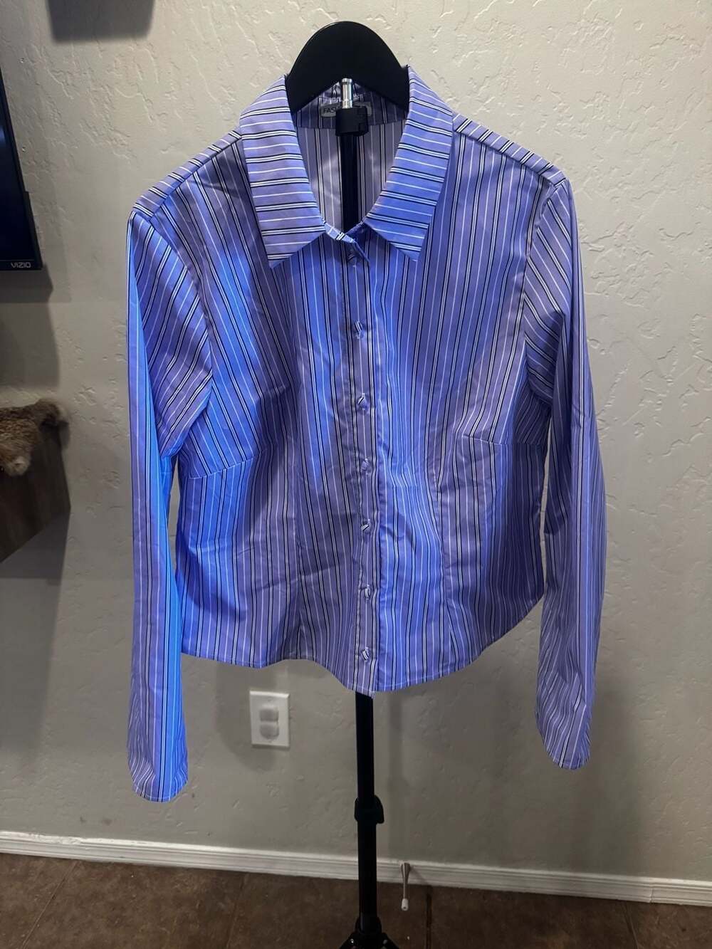 Fashion Nova Morgan Striped Poplin Shirt Size 1X Blue/Combo